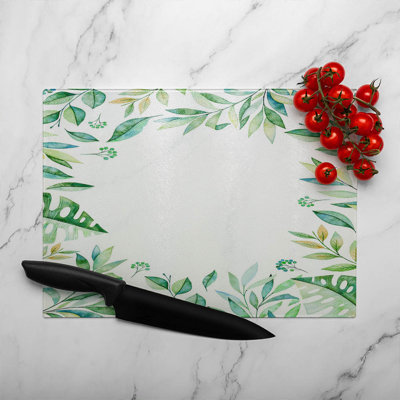 Light Botanical Leaves Glass Chopping Board