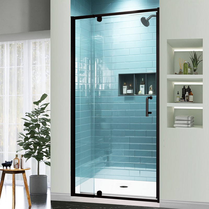 Matte Black Semi-Frameless Pivot Shower Door with Clear Glass