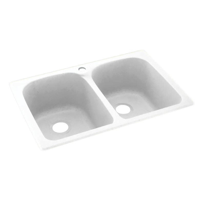 Évier de cuisine à double cuve à montage sur plan solide 33 "x 22", Blanc