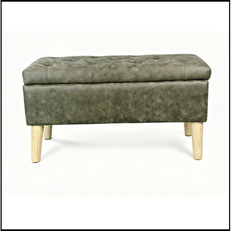 Banc rembourré avec siège capitonné et pieds robustes, Vert