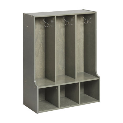 ECR4Kids Streamline 3-Section Toddler Coat Locker with Bench, Classroom Furniture