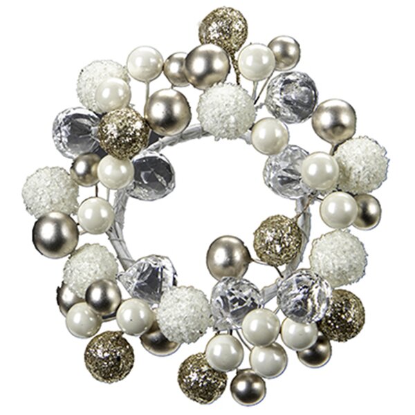 The Holiday Aisle® Glittered Berry & Pearl Beaded Candle Ring & Reviews ...