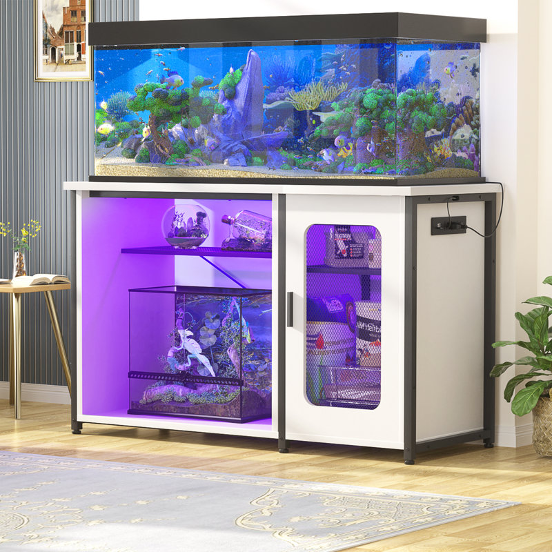 Eleodoro 55-75 Gallon Rectangle Aquarium Stand with Power Outlets & LED Light,Fish tank stand, White