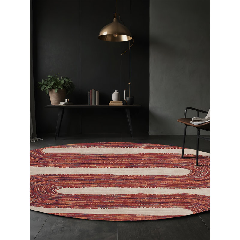 Machine Washable Red Area Rug, Round 5'