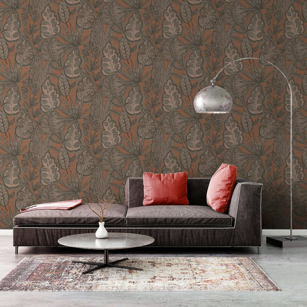 Galerie Flourish Blue Tree Leaf Wallpaper FL61114, Orange