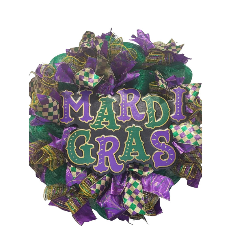 Mardi Gras Deco Mesh Wreath