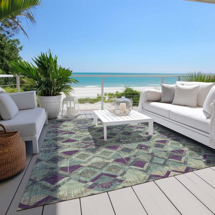 Machine Washable Indoor/Outdoor Christain ACN1311 Seafoam Rug