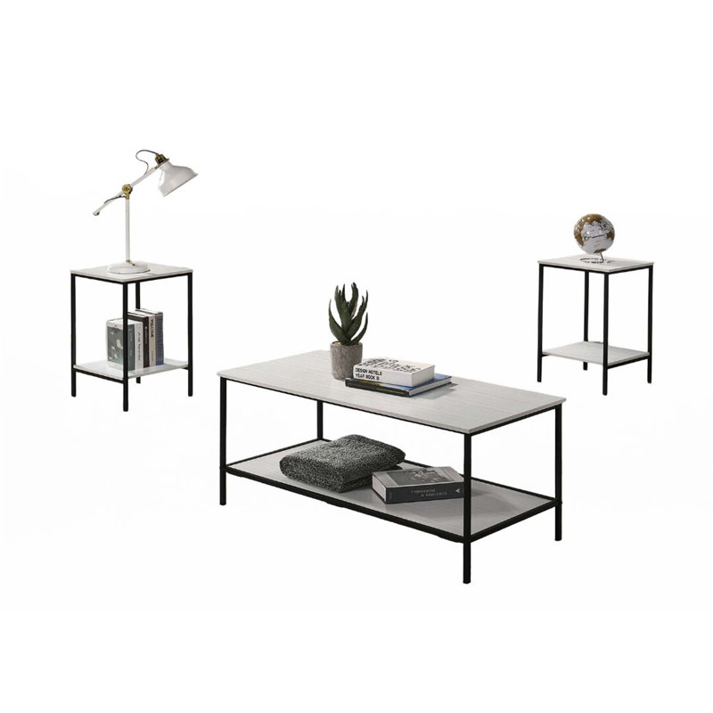 Ensemble de table de style rustique 3 pièces 1 table basse 2 tables de bout, Blanc