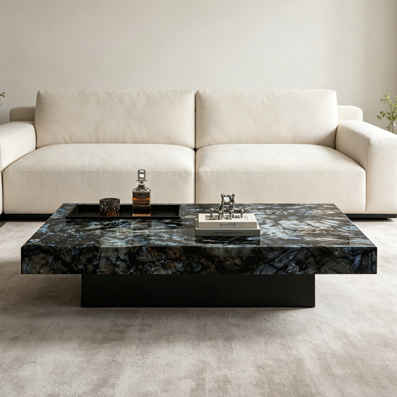 Table basse Luxury-lite rectangulaire en marbre, H 11,8 po x l 55,1 po x P 31,5 po