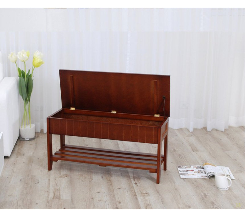 Banc à chaussures en bois massif de qualité avec rangement, Rouge