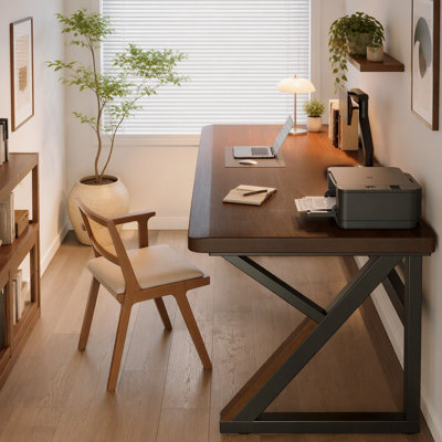 Solid Wood 63-Inch Extra Long Desk,Thickened Desk,Two Person Double Desk For Home Office, Wooden Long Computer Desk,Writing Table For Office, Walnut
