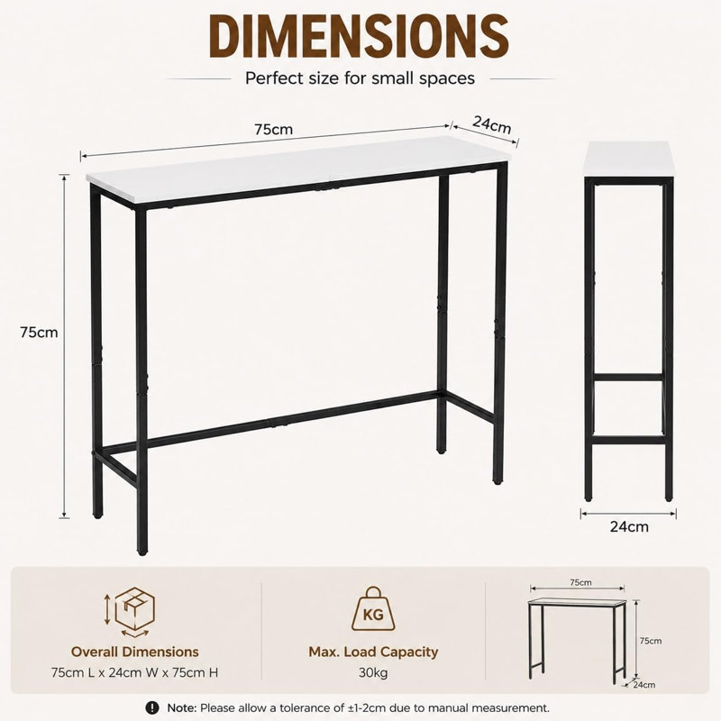 75 cm W Console Table, white / black, white