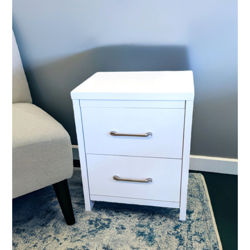 Table de chevet 2 tiroirs Selena Slide Logic, Blanc