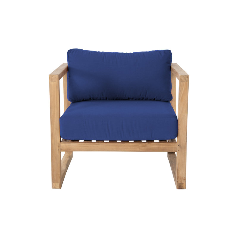 Ensemble de conversation en teck avec coussins Sunbrella, Bleu véritable