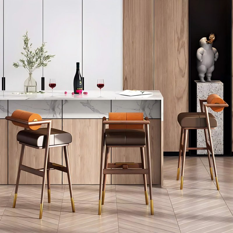 Retro Solid Wood Backrest Bar Stool, Bar Stool (29.53” Seat Height)