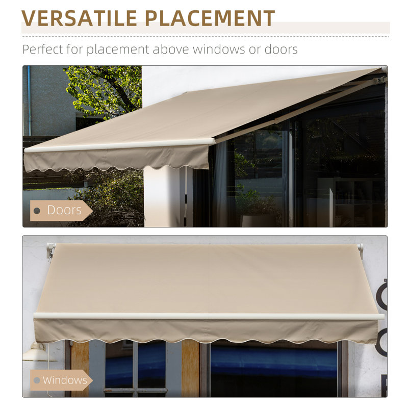 Manual Retraction Slope Patio Awning, Beige, 156" W  x 96" D