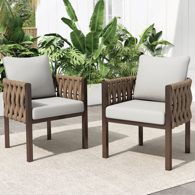 Fauteuil club d'extérieur en métal 2 pièces, fauteuil de patio avec coussin, mobilier d'extérieur moderne pour terrasse, jardin