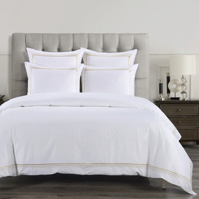 Border Embroidery 100% Cotton Modern Contemporary 3 Piece Duvet Cover Set