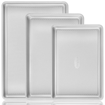Cookie Sheets for Baking Nonstick - HONGBAKE Baking Sheet Pan Set of 3, Half/Quarter/Jelly Roll Pan for Oven with Diamond Texture Pattern, 57% Thicker Carbon Steel Cookie