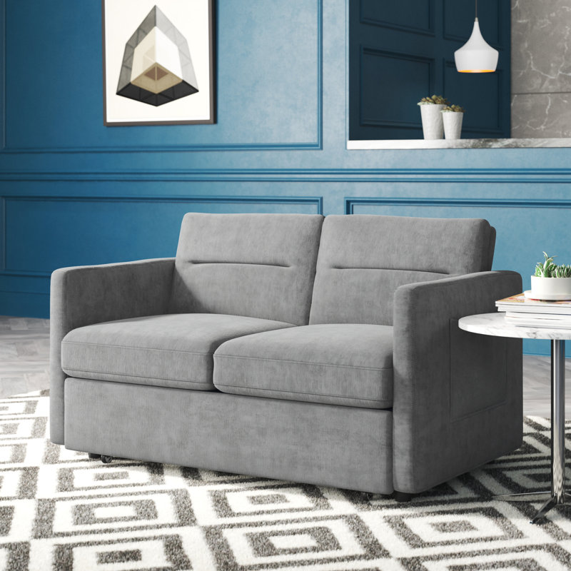Canapé-lit avec lit escamotable 54,5 po Alacyia, Velours gris velours
