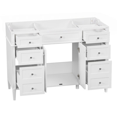 48" Freestanding Bathroom Vanity Cabinet Only, 6 Drawers & 2 Soft-Close Doors, White