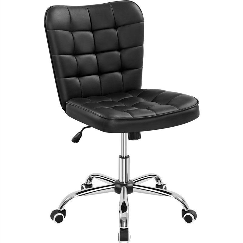 Modern Tufted Armless Leather Desk Chair, Black