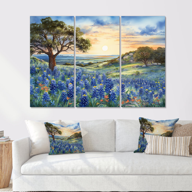 Gattilier - ensemble d'art mural Blue Bonnets, H 28 po x l 36 po x P 1 po, Toile tendue