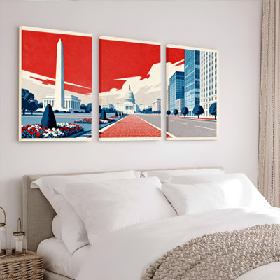Washington DC Landmark Canvas Wrapped Wall Art American Capital City Print Set of 3
