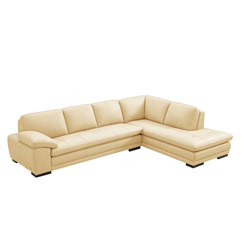 124" Wide Leather Match Sofa & Chaise, Right Hand Facing, Sand Leather Match