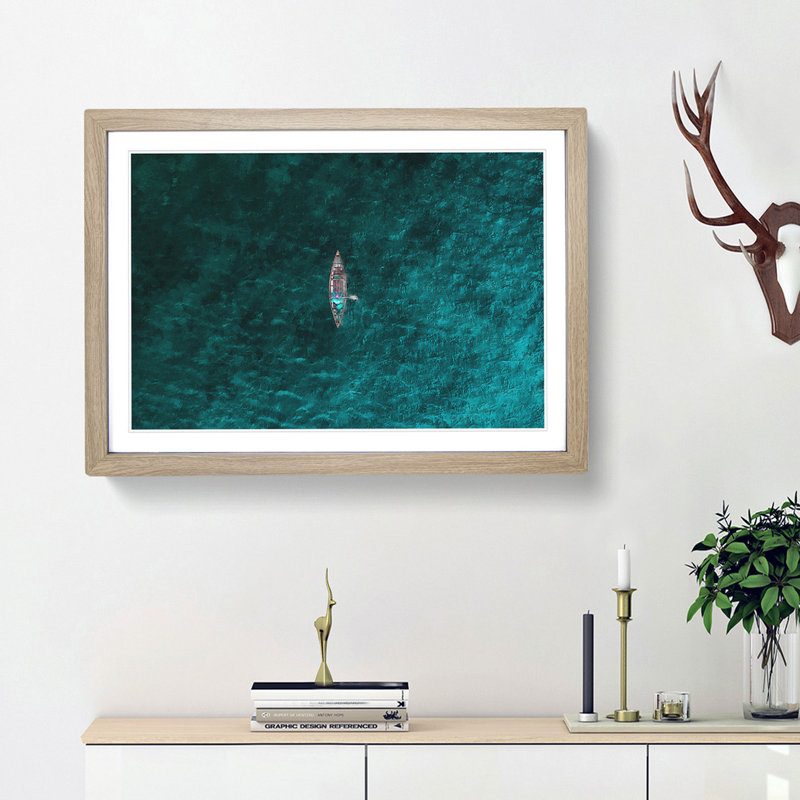 High Above the Boat - Framed Print, 62cm H x 87cm W x 2cm D, Oak Framed