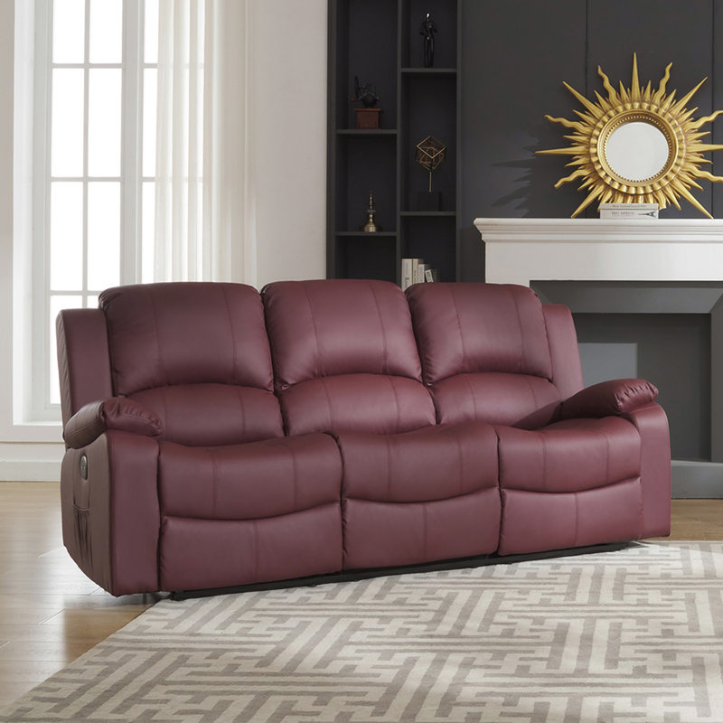 Abdoul 3 Seater Sofa, Burgundy Faux Leather