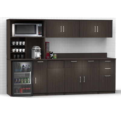Commercial Grade Coffee Kitchen Lunch Room Cabinets Fully Assembled Espresso – 108"W x 75"H  7 pc