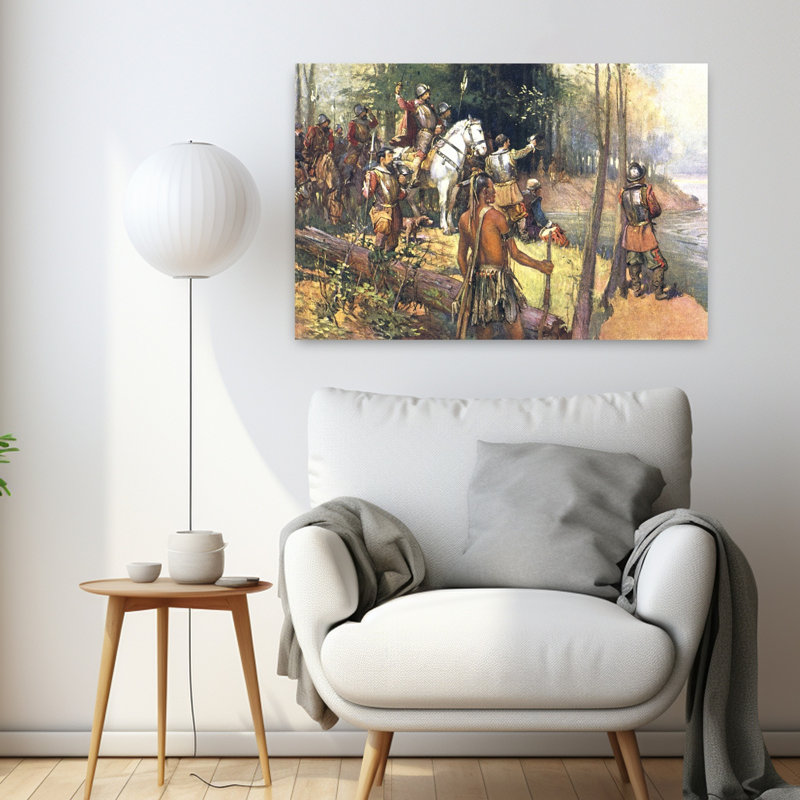 1500 s 8 mai 1541 Hernado De Soto découvrant le Mississippi, explorateur espagnol, rétro rétro, cheval, forêt, paysage, art mural