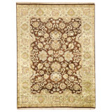 Hand Knotted Wool Area Rug in Aubergine And Light Green