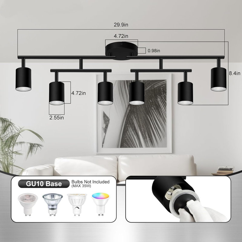 6-Light Track Lighting Kit, Rotatable Heads, Modern Ceiling Fixture(No Bulbs)