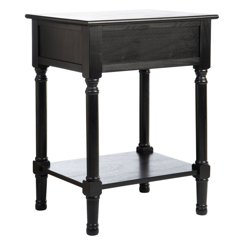 Peyton Black Wood Rectangular Storage End Table with Herringbone Pattern