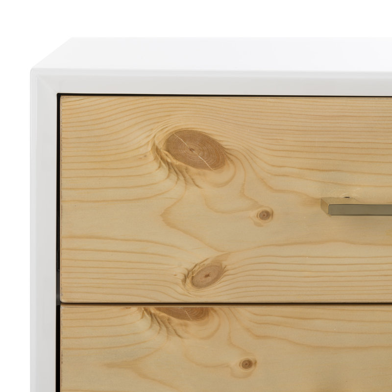 White Rectangular Wood and Metal Side Table with Storage