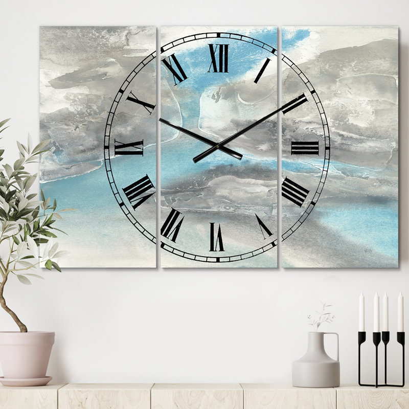 Horloge murale aquarelle Minimal Blue Tones II - Mid-Century
