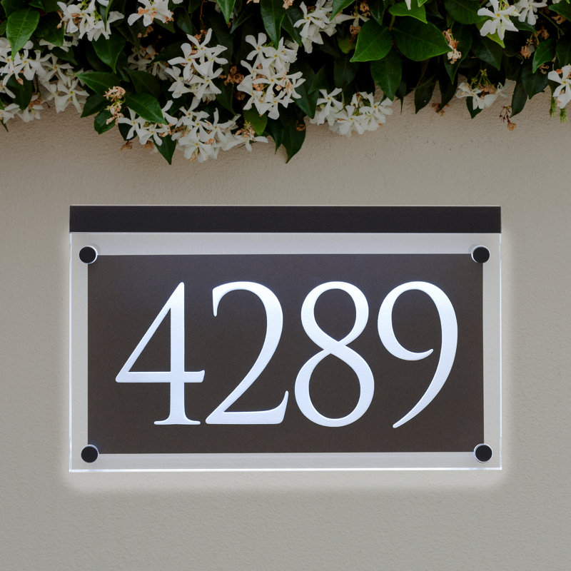 Metallic Crystal LED Lighted Trajan Engraved 1-Line Address Sign, Yes, Black