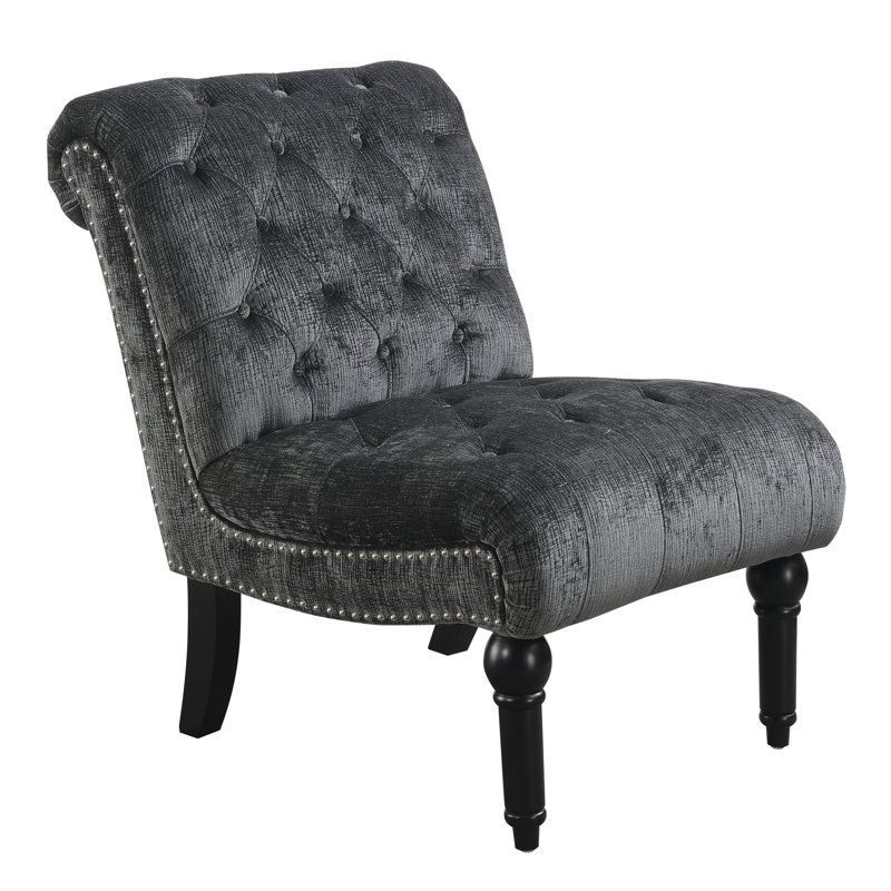 Davion Upholstered Slipper Chair, Charcoal Gray