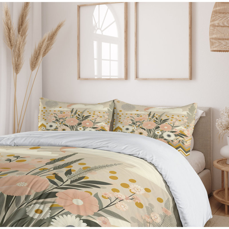 Floral Eucalyptus Duvet Cover, California King Duvet Cover + 2 Standard Shams