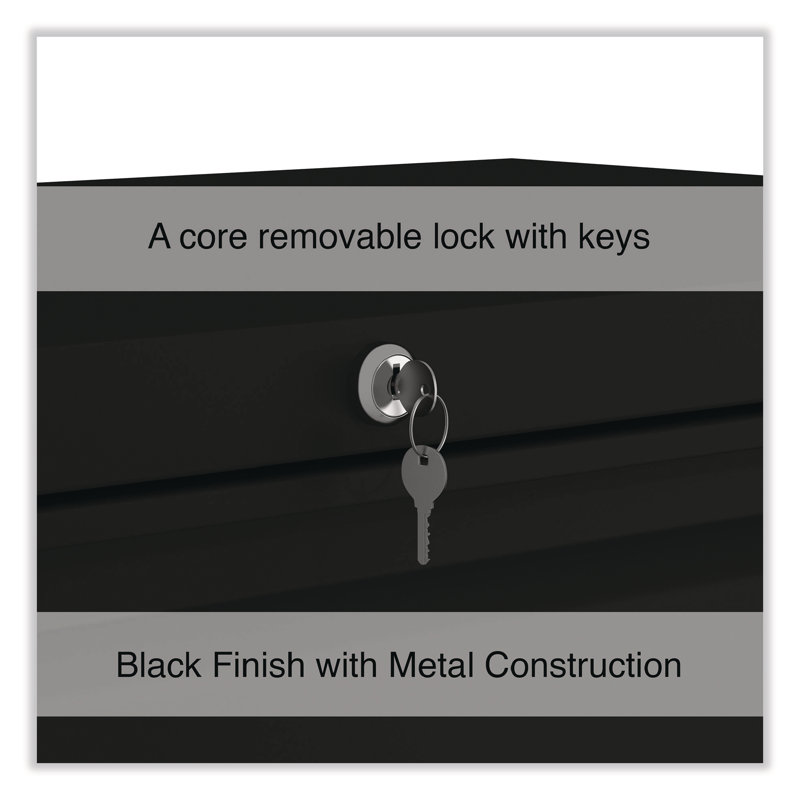 Black Steel 3-Drawer Lockable Lateral File Cabinet
