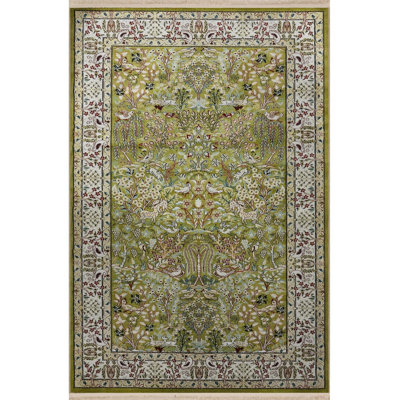 Green Themed Traditional Motif Ethnic Floral Patterned Creative Vintage Decorative Rug
