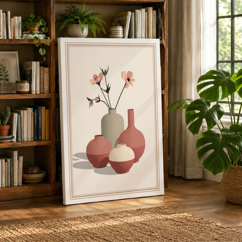 Vessels and Blooms Minimalist - Wrapped Canvas, 36x24 - 91.4 x 61.0 cm, Taupe Border