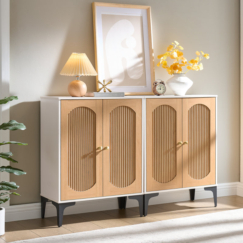 Armoire de rangement cannelée pour salle de bain, chêne blanc et naturel, 2 pièces, Blanc / chêne naturel