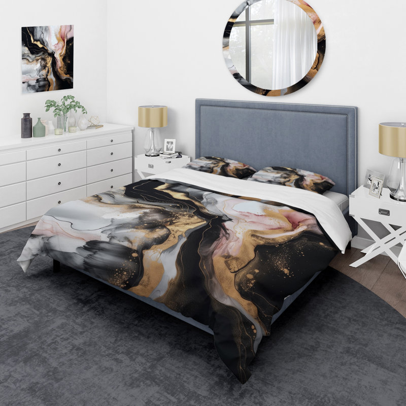 Ensemble de housse de couette en microfibre / polyester Black Gold Marble Splash I Bedding