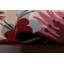 Tapis beige / rouge en laine touffeté à la main Floral