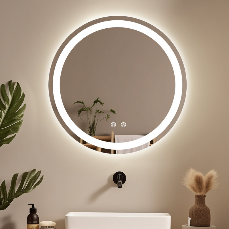 Miroir à DEL rond pour salle de bain avec lumière - antibuée et éclairage de couleur réglable, H 20 po x l 20 po x P 1 po