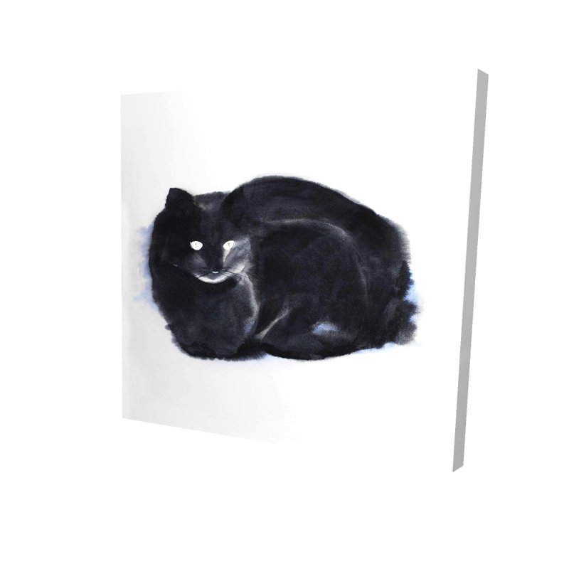 Toile abstraite à l'aquarelle avec chat | Décoration murale animal de chambre à coucher