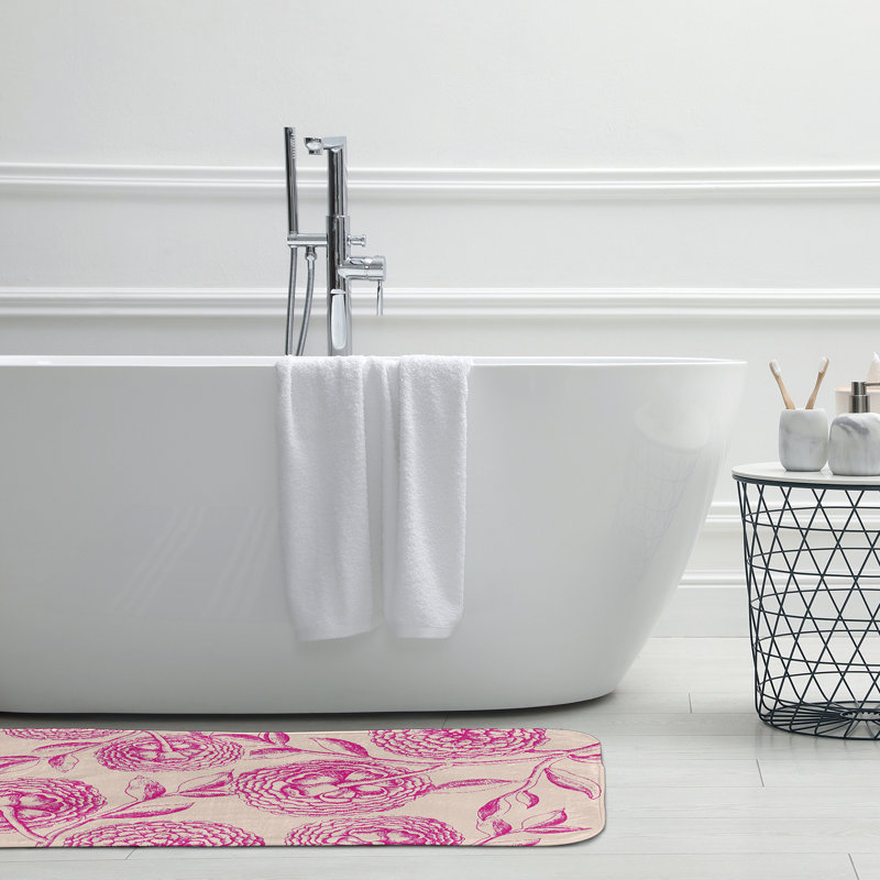 Tapis de bain Flower, L 21 po x L 34 po, Rose vif